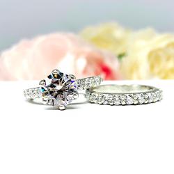 Round Cubic Zirconia Pave Bridal Ring Set – 6.5mm-8mm, Sterling Silver, 6-Prong