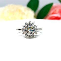 Round Cubic Zirconia Halo Engagement Ring – 5mm-8mm Center, Sterling Silver