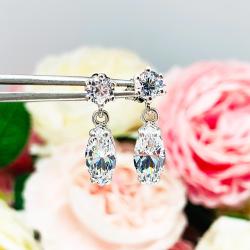 Round & Marquise-Cut CZ Dangle Drop Earrings •  10x5mm, 12x6mm, Sterling Silver