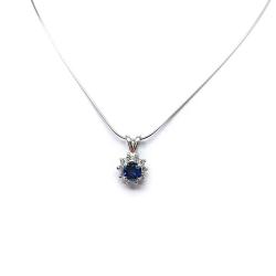Round Lab Blue Sapphire CZ Halo Pendant Necklace – 5mm-8mm, Sterling Silver