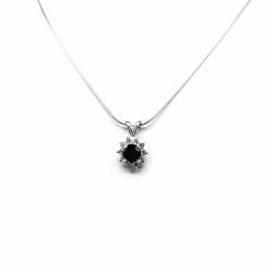 Round Black Moissanite Halo Pendant Necklace – 6mm Center, Sterling Silver