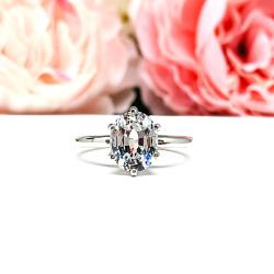 Lab White Sapphire Oval Engagement Ring – 8x6mm-10x8mm, Sterling Silver, 6-Prong