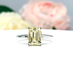 Yellow Emerald Cut Cubic Zirconia Engagement Ring – 8x6mm-10x8mm, Sterling Silver