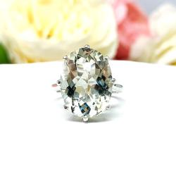Oval-Cut Prasiolite Green Amethyst Ring • 16x12mm, Sterling Silver, Size 6