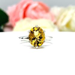 Oval-Cut Golden Citrine Solitaire Ring • 10x8mm, Sterling Silver