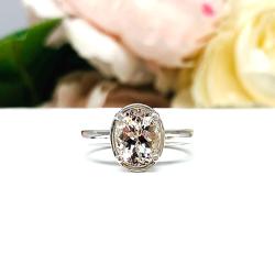 Natural Pink Morganite Oval Ring Size 6 – 9x7mm, Sterling Silver