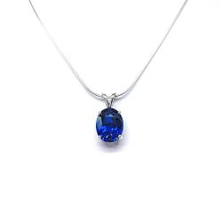 Oval Lab Blue Sapphire Pendant Necklace – 8x6mm-14x10mm, Sterling silver