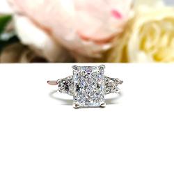 Radiant Cubic Zirconia Engagement Ring – 9x7mm, Round Accents, Sterling Silver