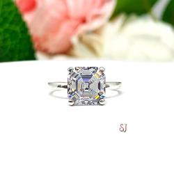 Asscher Cubic Zirconia Engagement Ring – 6mm-8mm, Sterling Silver