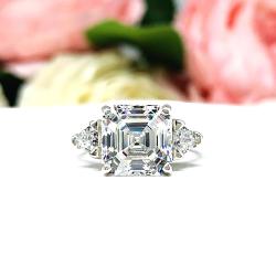 Asscher Cubic Zirconia Engagement Ring – 8mm-10mm, Trillion Sides, Sterling Silver