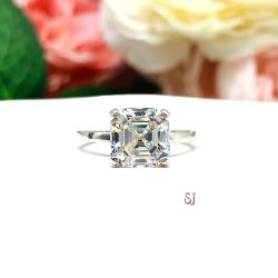 Asscher Cubic Zirconia Engagement Ring – 8mm, Sterling Silver