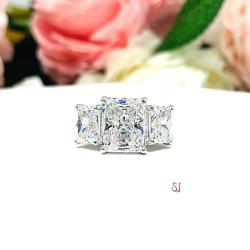 Radiant Cubic Zirconia 3-Stone Engagement Ring – 8x6mm-10x8mm Center, Sterling Silver