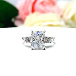 Radiant Cubic Zirconia Engagement Ring – Round Accents, 9x7mm-14x10mm, Sterling Silver