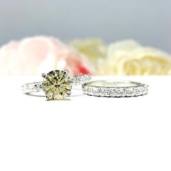 Yellow Round Cubic Zirconia Pave Bridal Ring Set – 6.5mm-8mm, Sterling Silver