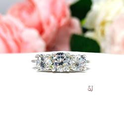 Round Cubic Zirconia 3-Stone Engagement Ring – 6mm Center, Sterling Silver