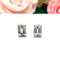 White Topaz Emerald Stud Earrings – 7x5mm-9x7mm, Sterling Silver