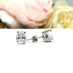 Oval Cubic Zirconia Stud Earrings – 7x5mm, 14k White Gold