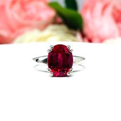Lab Ruby Oval Solitaire Ring Size 6 – 10x8mm, Sterling Silver, Double Prong