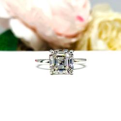 Asscher Cubic Zirconia Engagement Ring – 5mm-8mm, High Profile, Sterling Silver