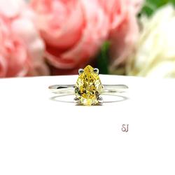 Canary Yellow Pear-Cut CZ Engagement Ring • 9x6mm, Sterling Silver, Size 7