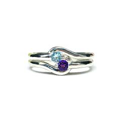 Round-Cut Birthstone Solitaire Stacking Ring • 3mm, Sterling Silver, Wrap Bypass Shank