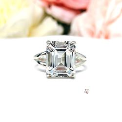 Emerald-Cut Lab White Sapphire Ring • 11x9mm, Size 6, Sterling Silver