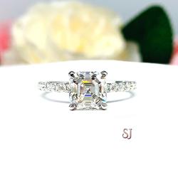 Asscher Moissanite Engagement Ring Size 9 – 7.5mm (2.5 cts), 10k White Gold