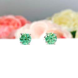 Round-Cut Sea Foam Green Lab Spinel Stud Earrings • 6mm, Sterling Silver