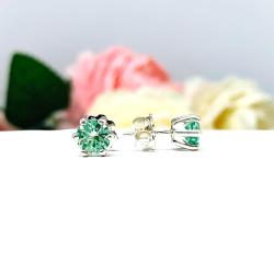 Round-Cut Sea Foam Green Lab Spinel Stud Earrings • 6mm, Sterling Silver, 6-prong