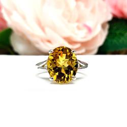 Genuine Golden Citrine Oval Ring – 12x10mm, Sterling Silver