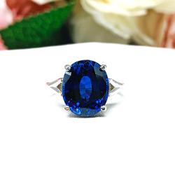Lab Blue Sapphire Oval Solitaire Ring – 10x8mm - 16x12mm, Sterling Silver