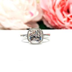 Cushion-Cut Lab White Sapphire Bezel Engagement Ring • 8mm, 9mm, Sterling Silver