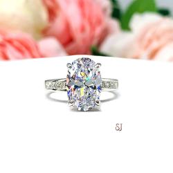 Oval-Cut CZ Channel-Set Engagement Ring • 12x8mm, Sterling Silver, Size 6