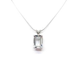 Emerald-Cut White Topaz Pendant or Necklace • 8x6mm—14x10mm, Sterling Silver