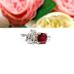 Pear-Cut CZ & Round Lab Ruby Toi Et Moi Ring • Sterling Silver