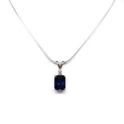 Radiant-Cut Lab Blue Sapphire Pendant or Necklace • 9x7mm, Moissanite Accent, Sterling Silver