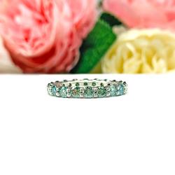 Round-Cut Sea Foam Green Moissanite Eternity Band • 3mm, Sterling Silver, Size 6