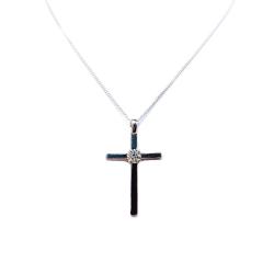 Round Moissanite Cross Pendant • 5mm, Sterling Silver