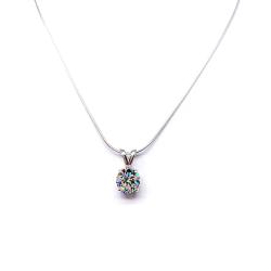 Round-Cut CZ Pendant • 8mm, Lotus Flower Design, Sterling Silver