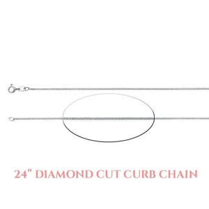 A 24 inch silver diamond-cut curb chain necklace. The chain is made of small, interlocking links that create a diamond-cut pattern. The chain has a spring  clasp.