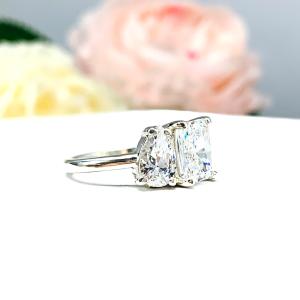 Pear-Cut & Radiant-Cut CZ Engagement Ring Size 6 – You and Me, Sterling Silver