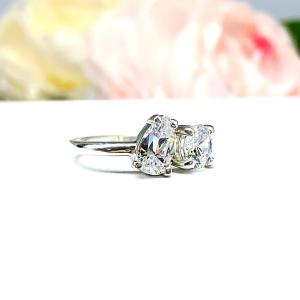 Pear-Cut & Round-Cut CZ Engagement Ring Size 6 – You and Me, Sterling Silver