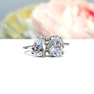 Pear-Cut & Oval-Cut CZ Engagement Ring Size 6 – You and Me, Sterling Silver