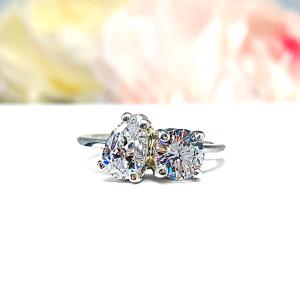 Pear-Cut & Round-Cut CZ Engagement Ring Size 6 – You and Me, Sterling Silver