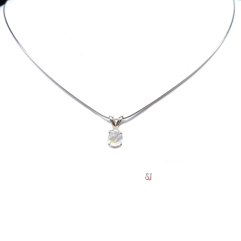 Rainbow Moonstone Round Pendant Necklace – 6mm, Sterling Silver