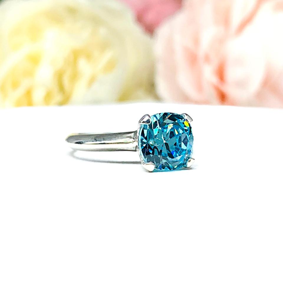 Old Mine Cut 8mm Swiss Blue Cubic Zirconia Ring