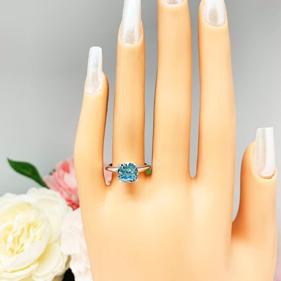 Old Mine Cut 8mm Swiss Blue Cubic Zirconia Ring