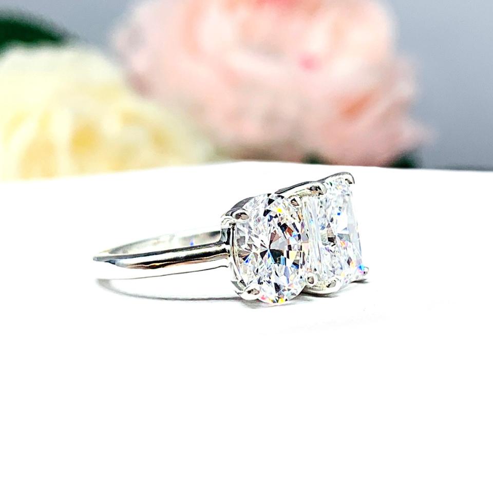Oval-Cut & Radiant-Cut CZ Engagement Ring • You and Me, Sterling Silver, Size 6