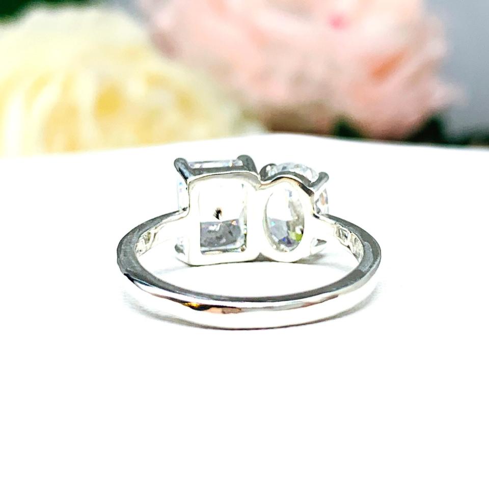 Oval-Cut & Radiant-Cut CZ Engagement Ring • You and Me, Sterling Silver, Size 6