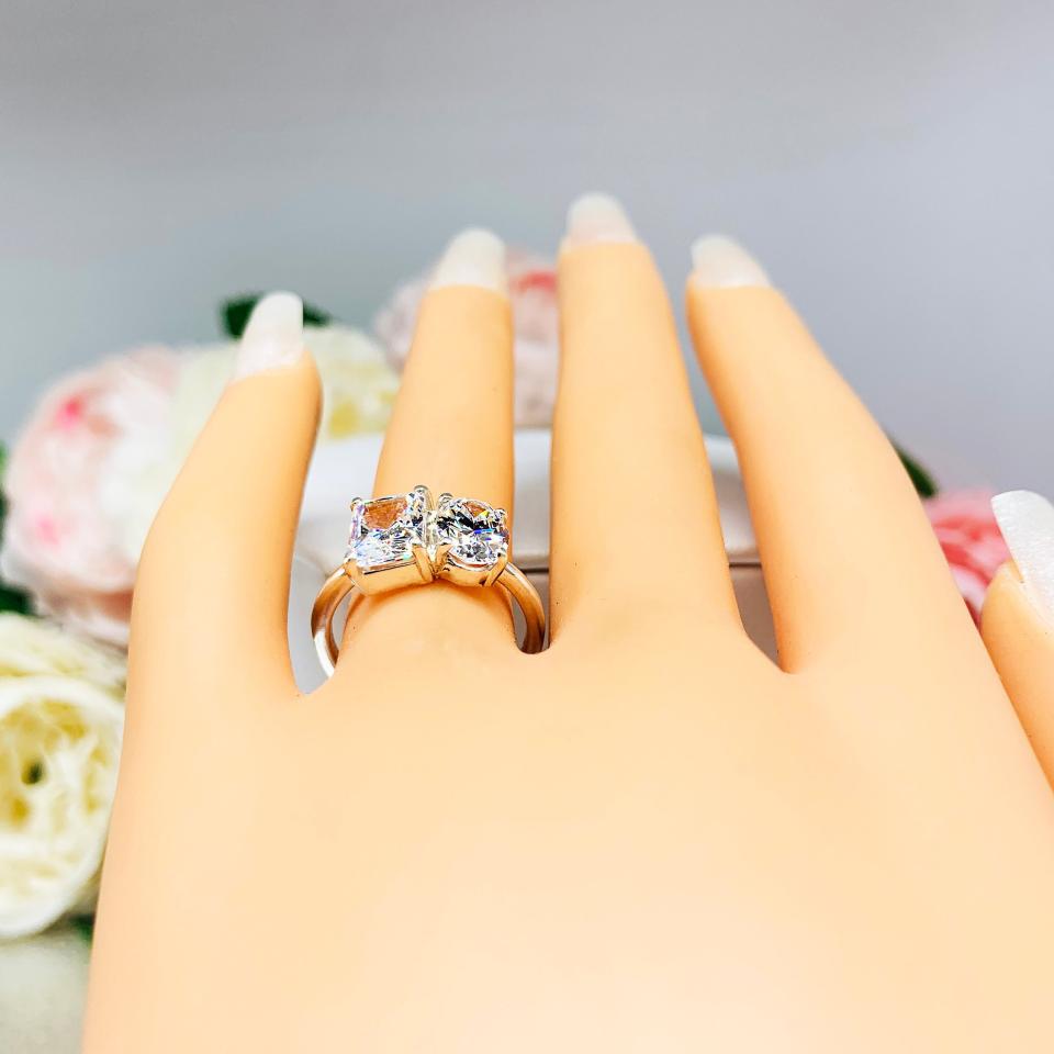 Oval-Cut & Radiant-Cut CZ Engagement Ring • You and Me, Sterling Silver, Size 6